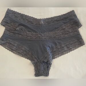 NEW WITH TAGS VICTORIA’S SECRET SIZE L GRAY PANTIES WITH LACE DETAIL